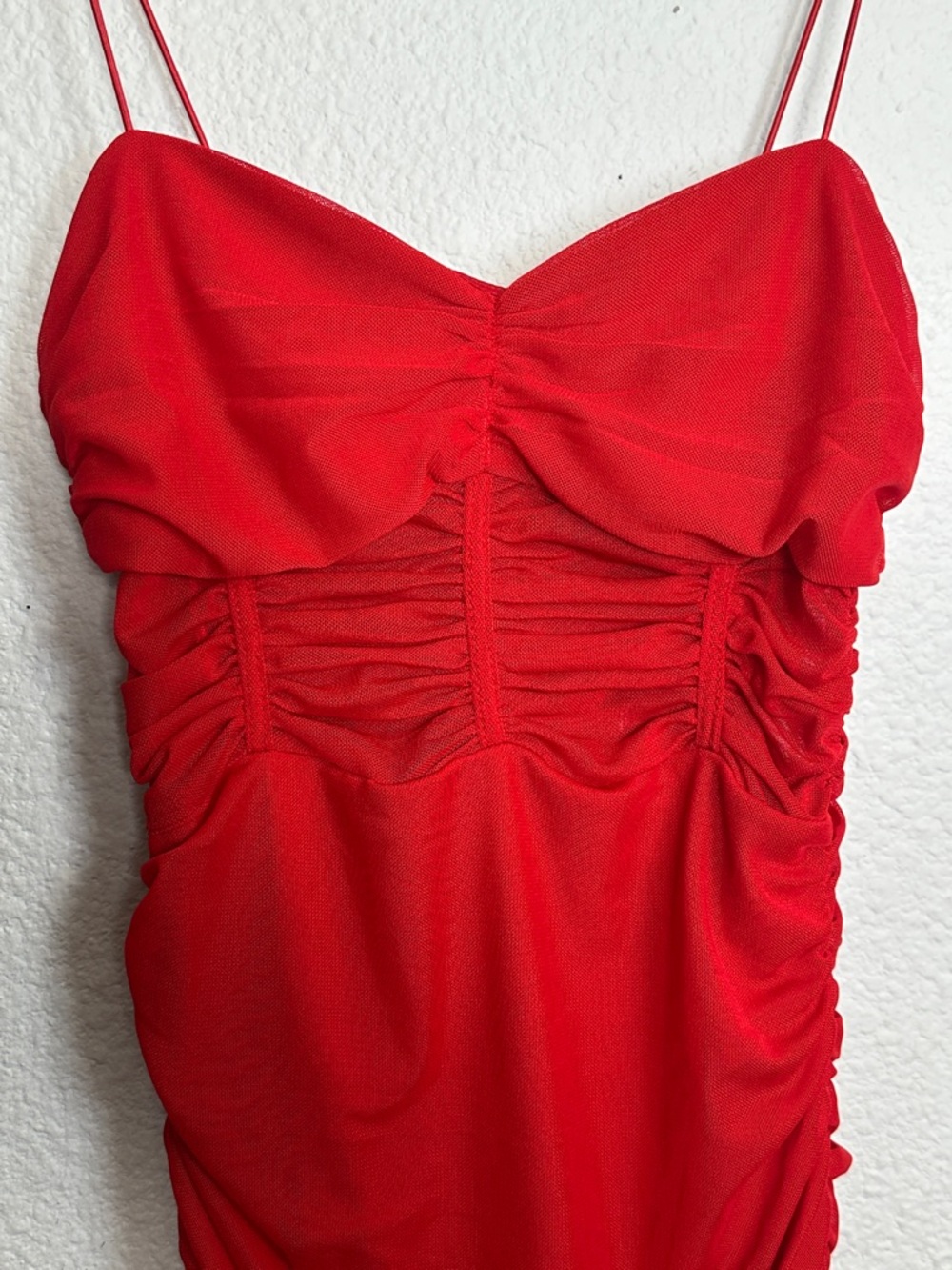 Revolve Superdown Kambella Red Mini Dress Ruched Bodycon Mesh Womens Size XS - Picture 3 of 11